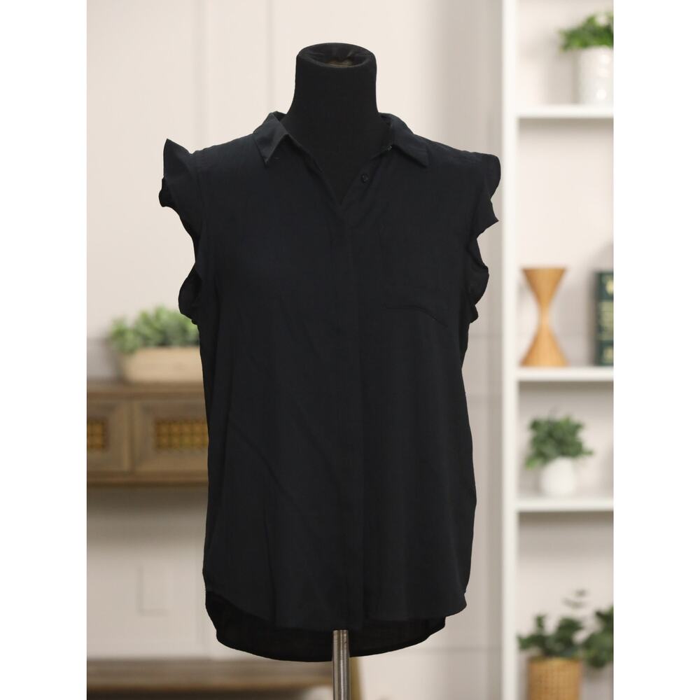 Who What Wear Black Sleeveless Blouse Ruffle Sleeve Lightweight Flowy Minimalist - Picture 2 of 10